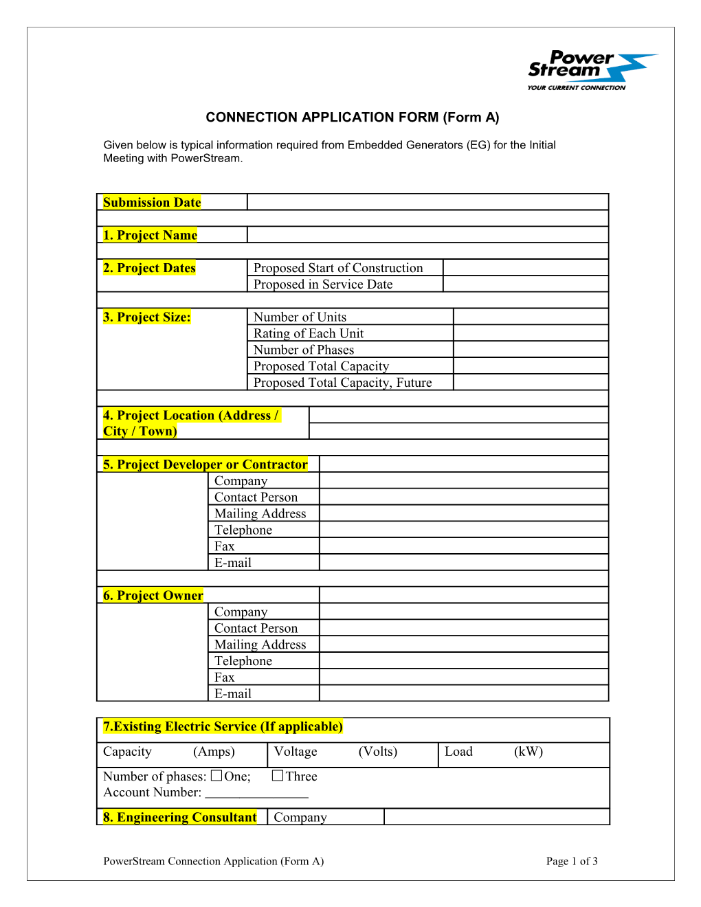 CONNECTION APPLICATION FORM (Form A)