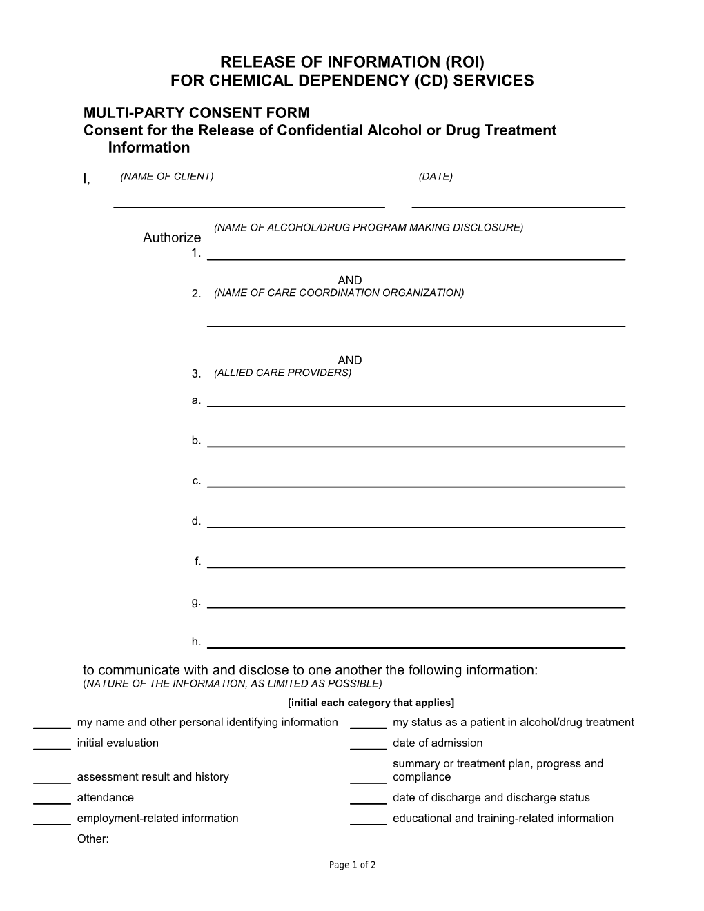 Consent for Release of Confid A/D Tx Info Sample Forms (6)