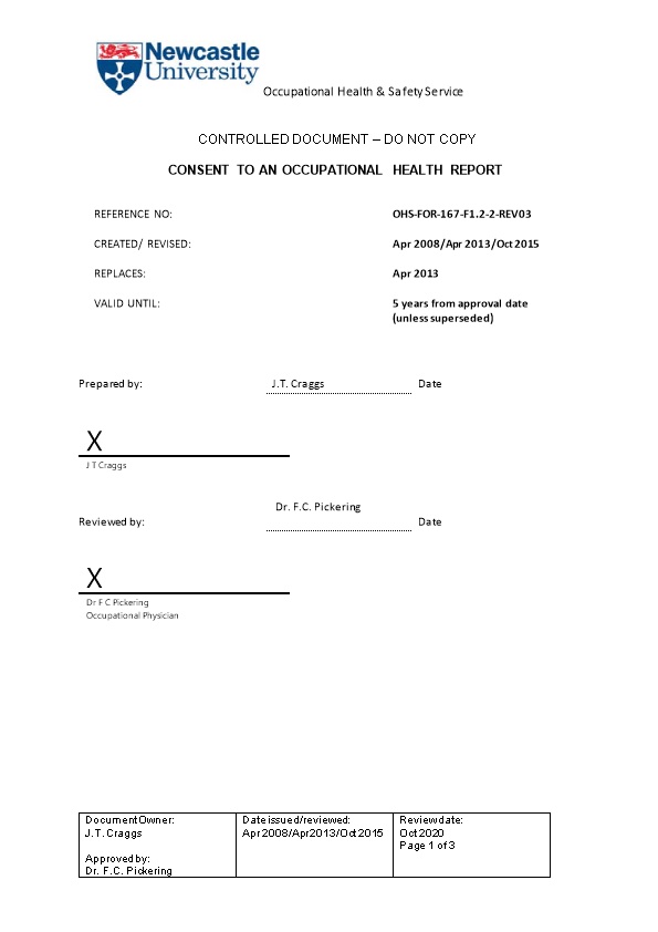 Consent to an Occupational Health Report