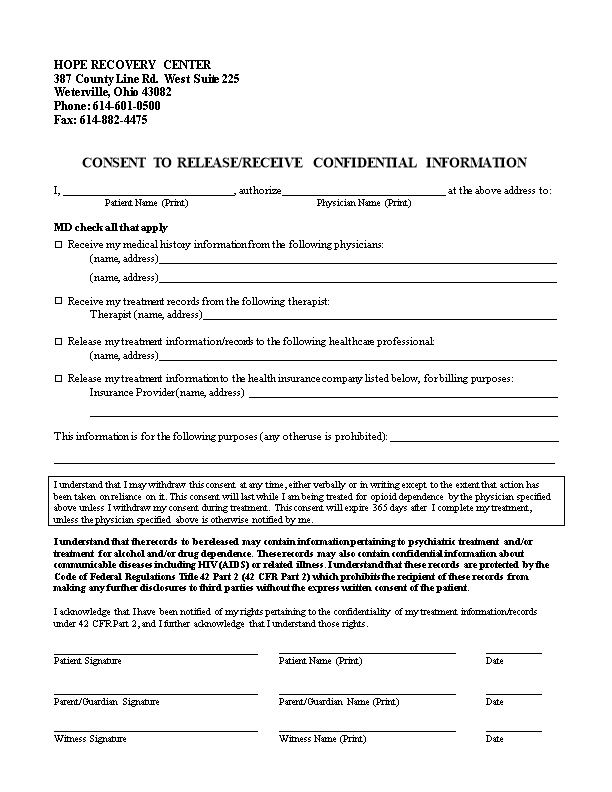 Consent to Release/Receive Confidential Information