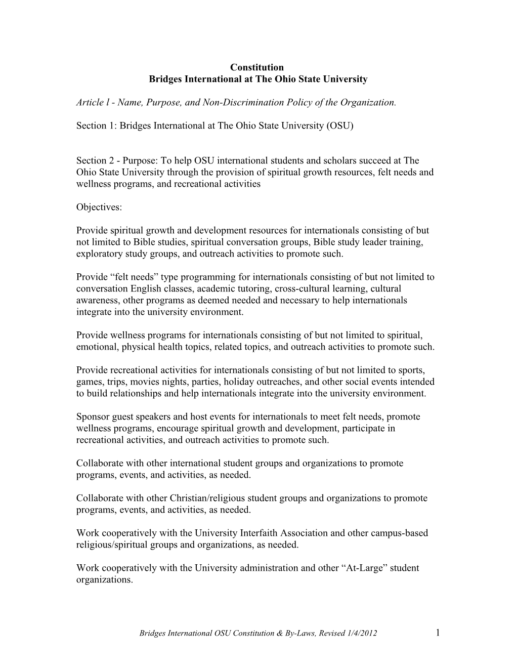 Constitution and By-Laws Guidelines for Student Organizations