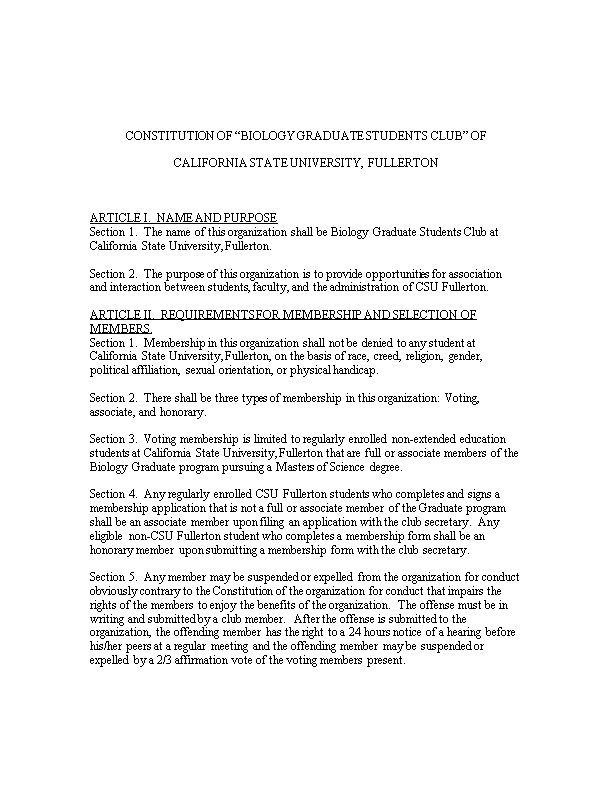 Constitution of Biology Graduate Students Club Of