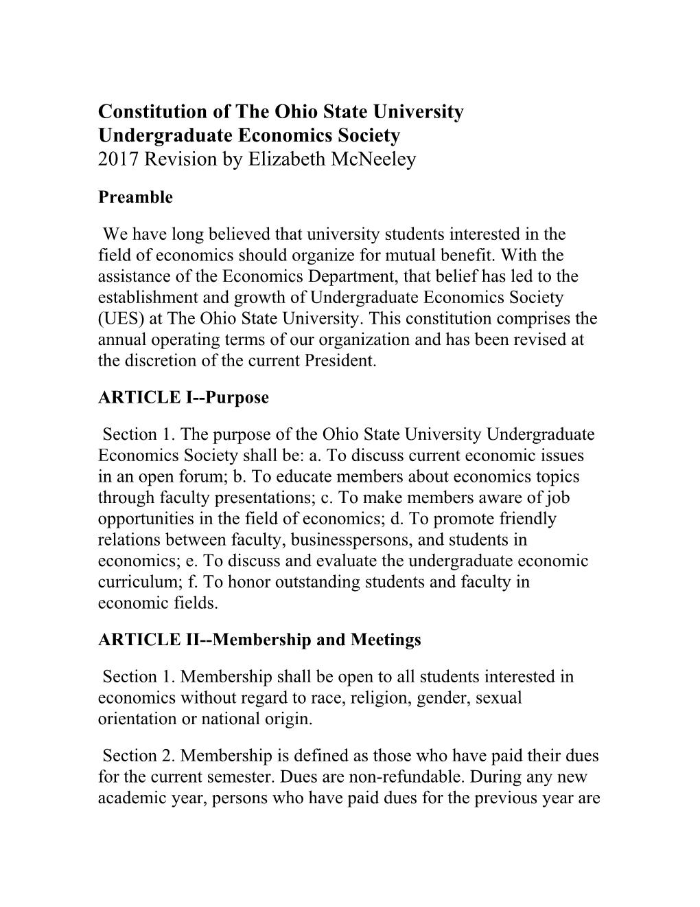 Constitution of the Ohio State University Undergraduate Economics Society