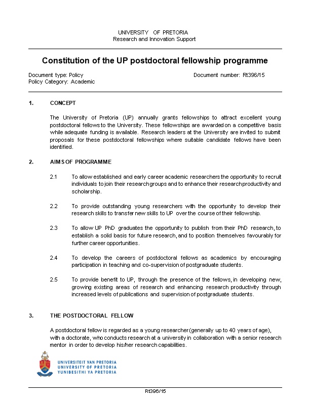 Constitution of the up Postdoctoral Fellowship Programme