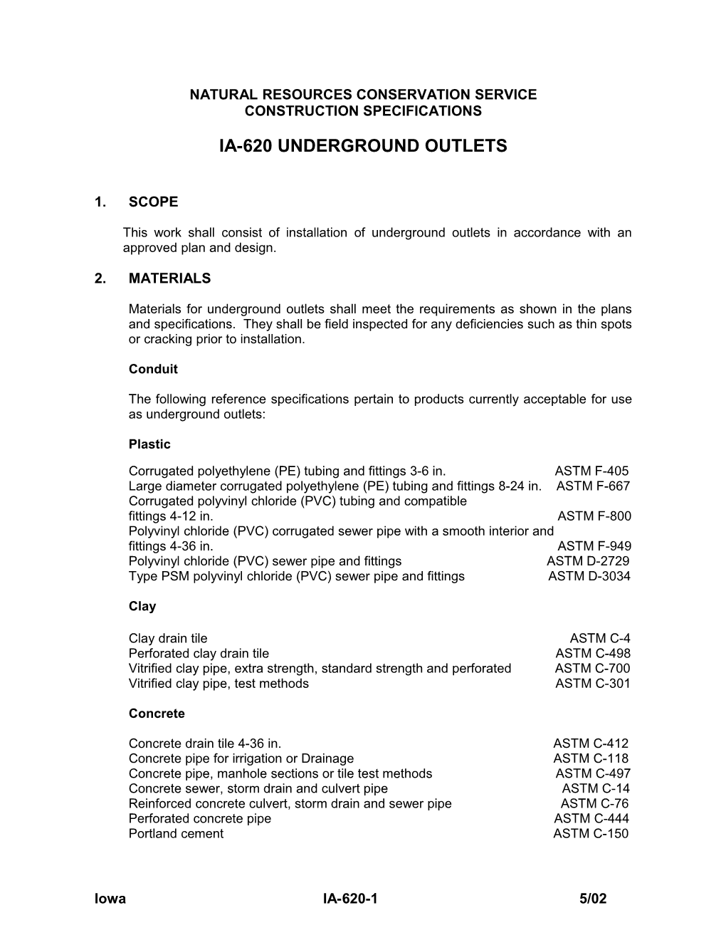 Construction Specification for Underground Outlets