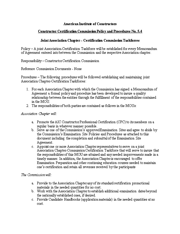 Constructor Certification Commission Policy and Procedures No. 5.4