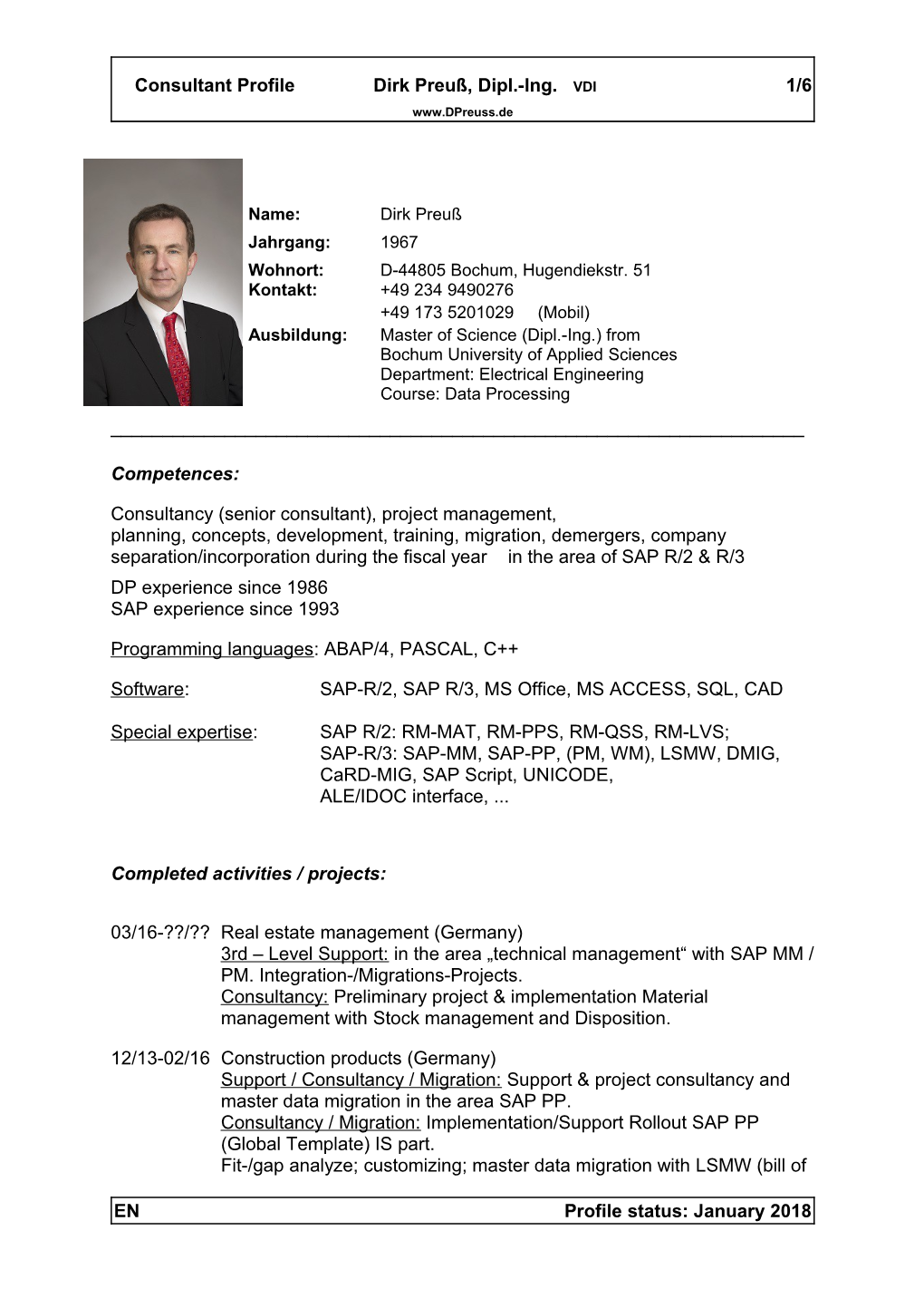 Consultant Profiledirk Preuß, Dipl.-Ing. VDI1/6