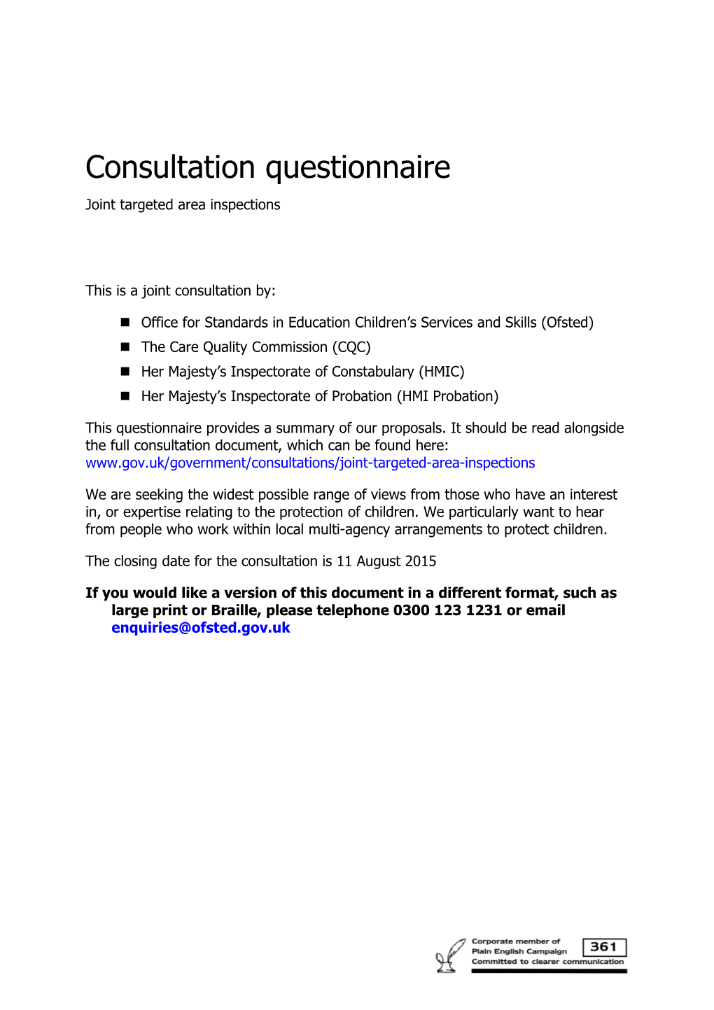 Consultation - JTAI - Questionnaire