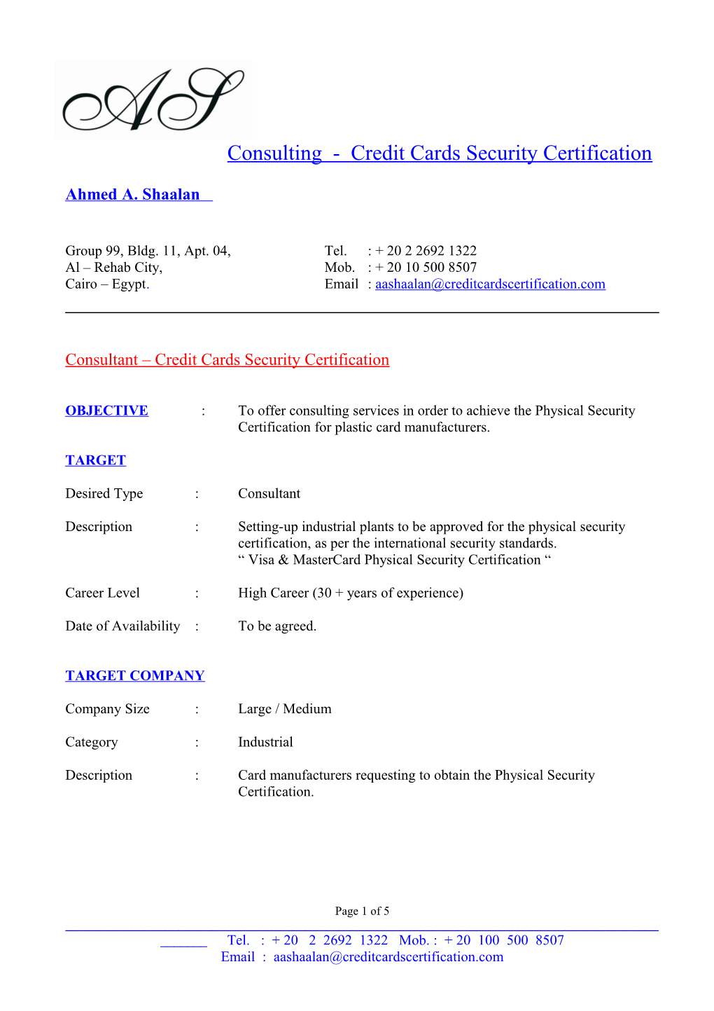 Consulting - Credit Cards Security Certification