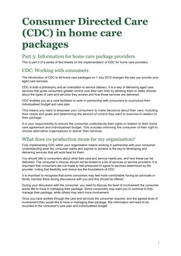 Consumer Directed Care (CDC) in Home Care Packages