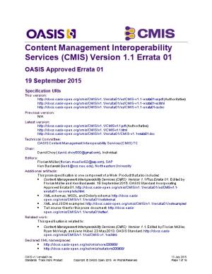Content Management Interoperability Services (CMIS) Version 1.1 Errata 01