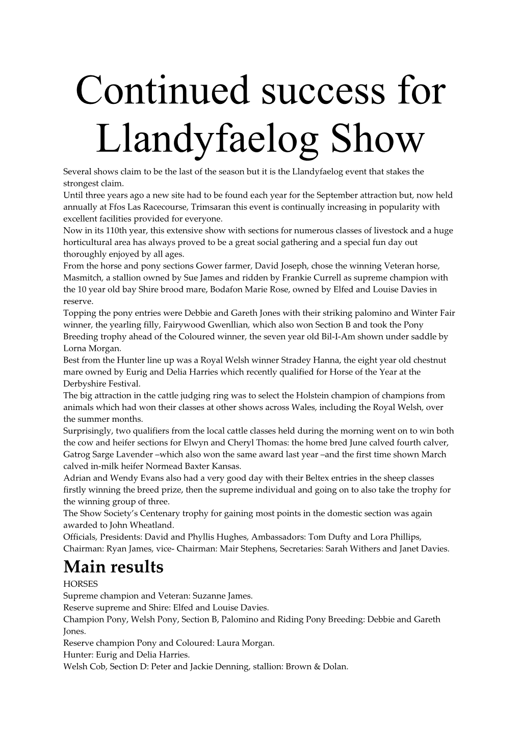 Continued Success for Llandyfaelog Show