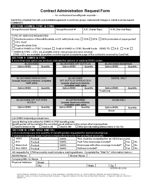 Contract Administration Request Form