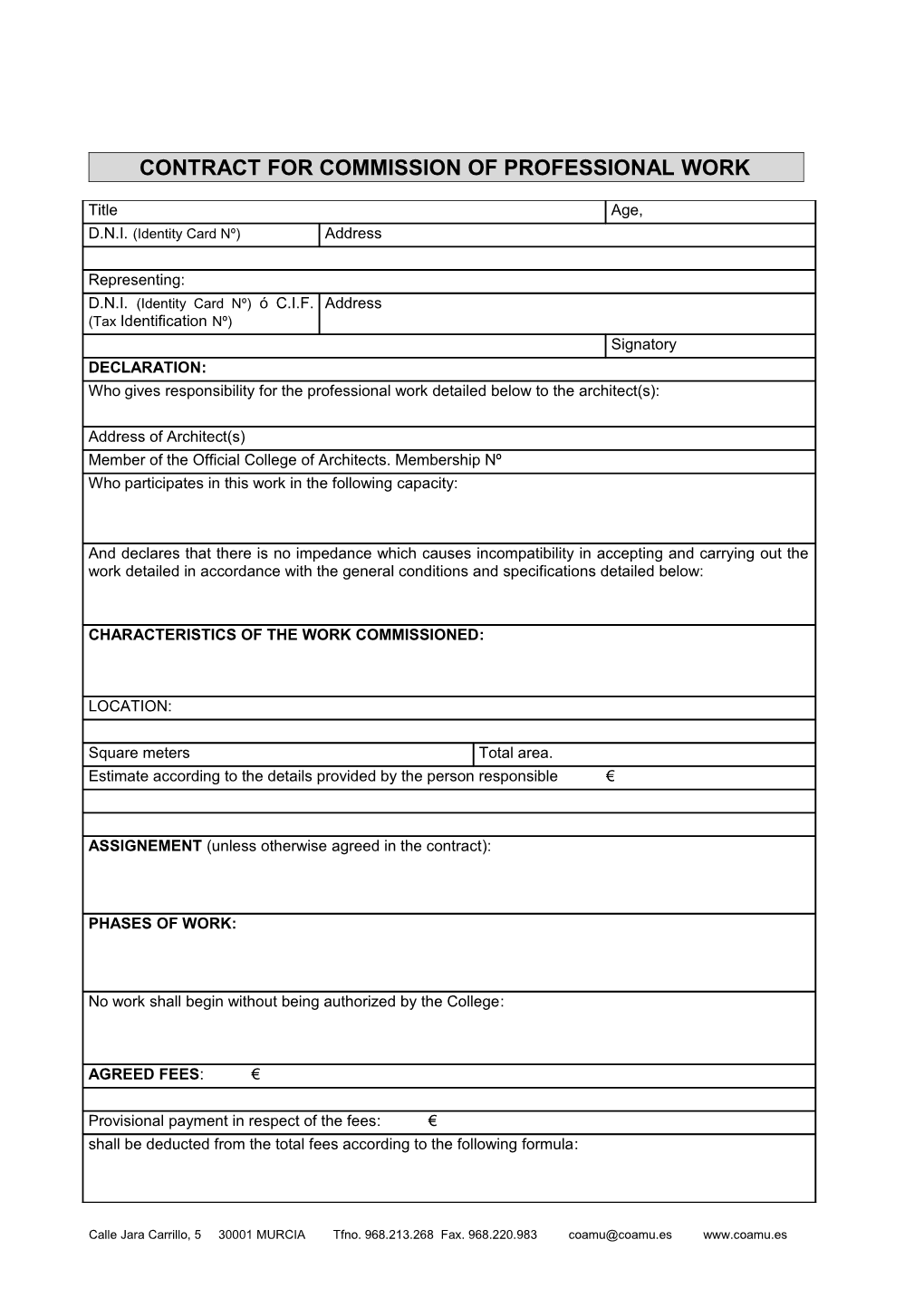 Contract for Commission of Professional Work