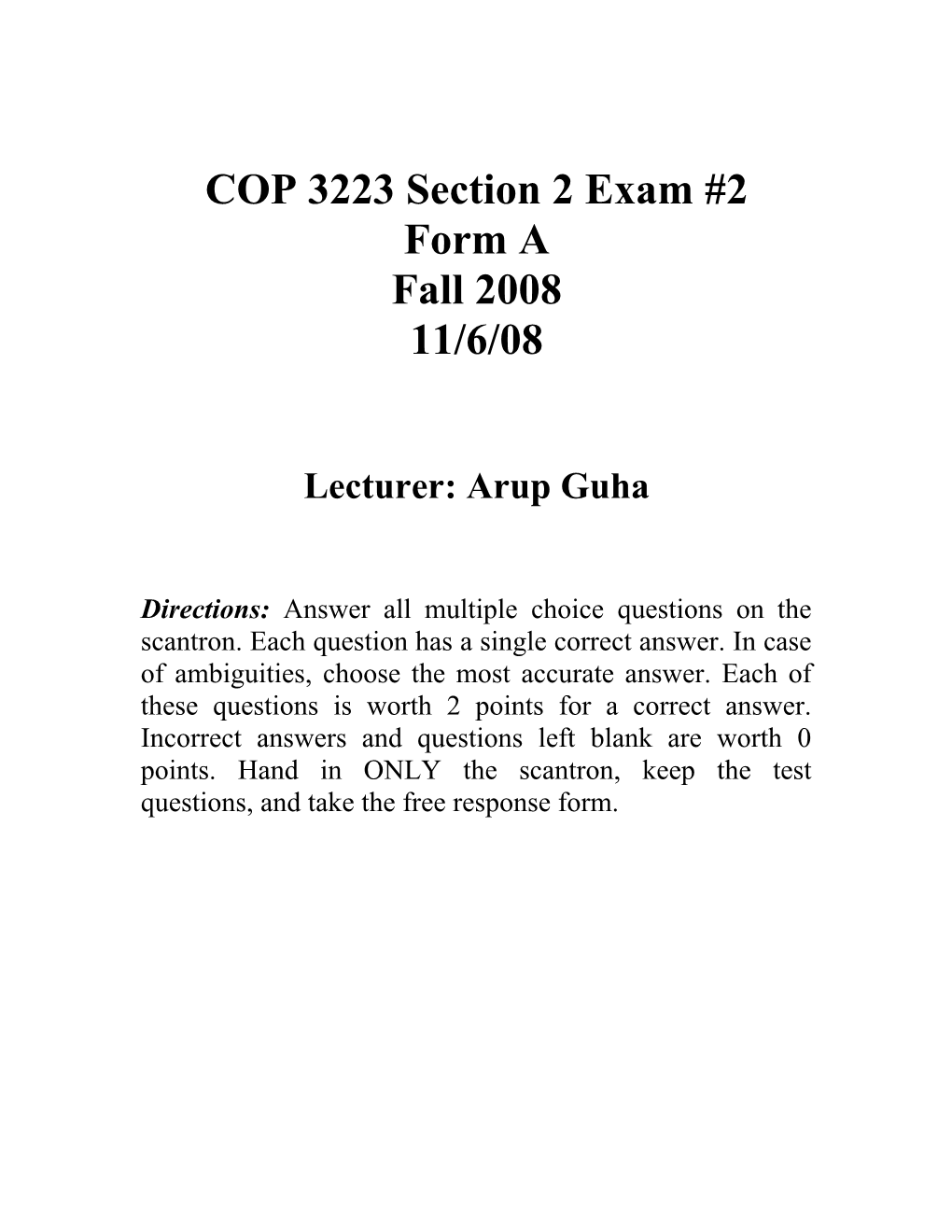 COP 3223 Section 2 Exam #2