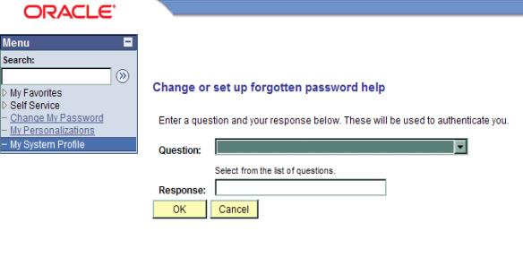 This screen shot reflects the Change or set up forgotten password help with the response field highlighted