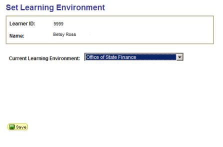 This screen shot reflects the Set Learning Environment page