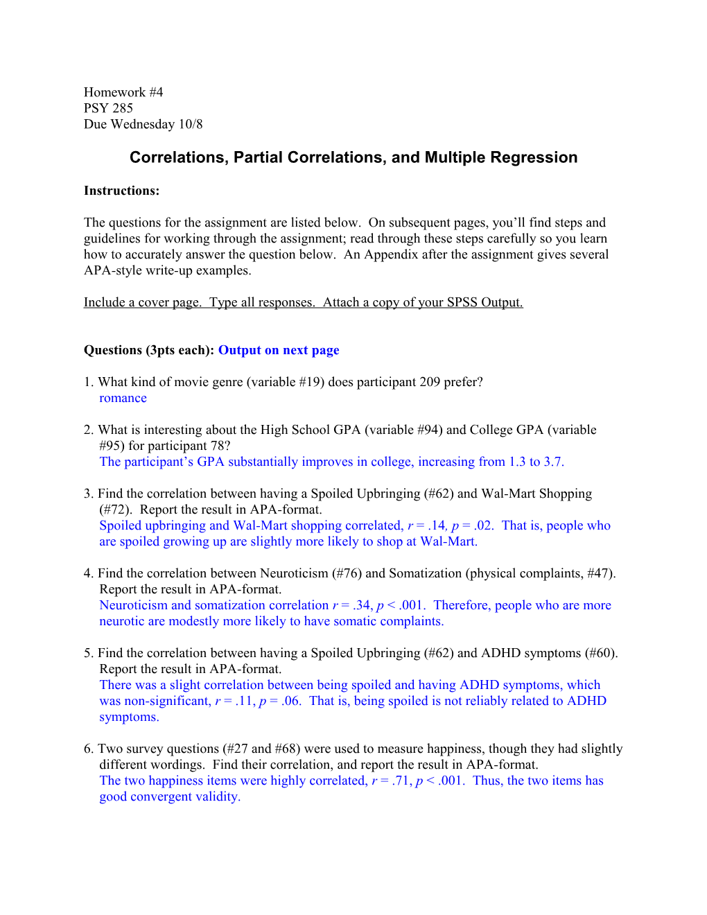 Correlations, Partial Correlations, and Multiple Regression