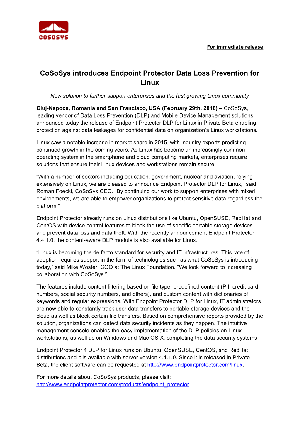 Cososysintroduces Endpoint Protector Data Loss Prevention for Linux