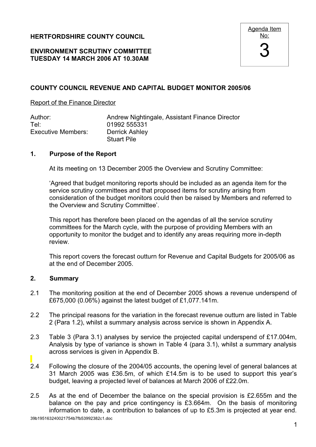 County Council Revenue and Capital Budget Monitor 2005/06