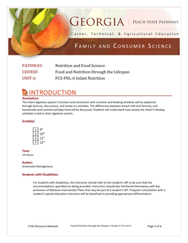 COURSE: Food and Nutrition Through the Lifespan