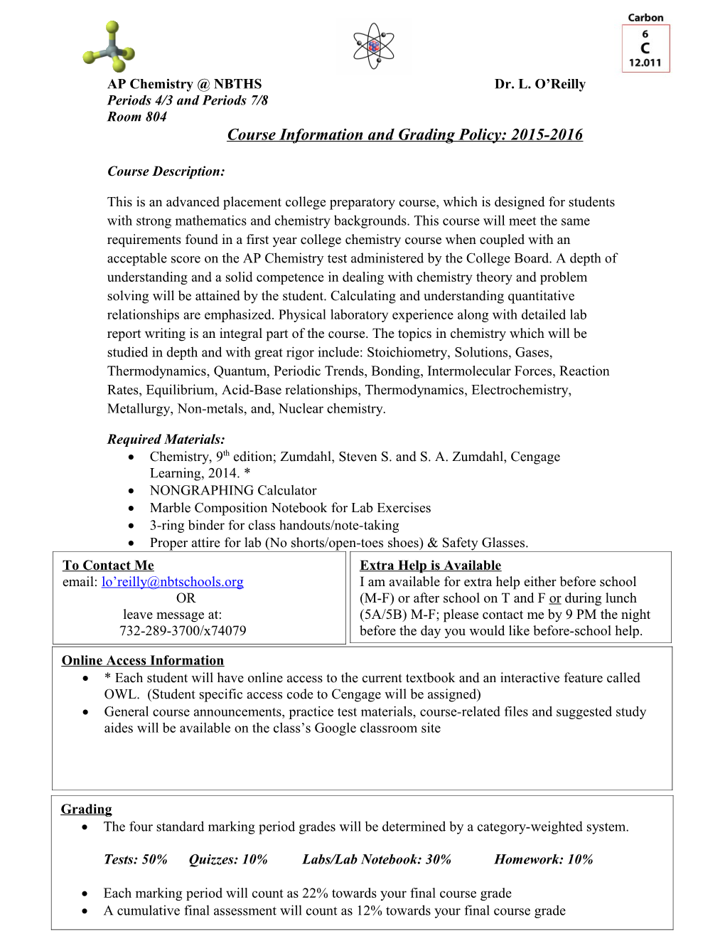 Course Information and Grading Policy: 2015-2016