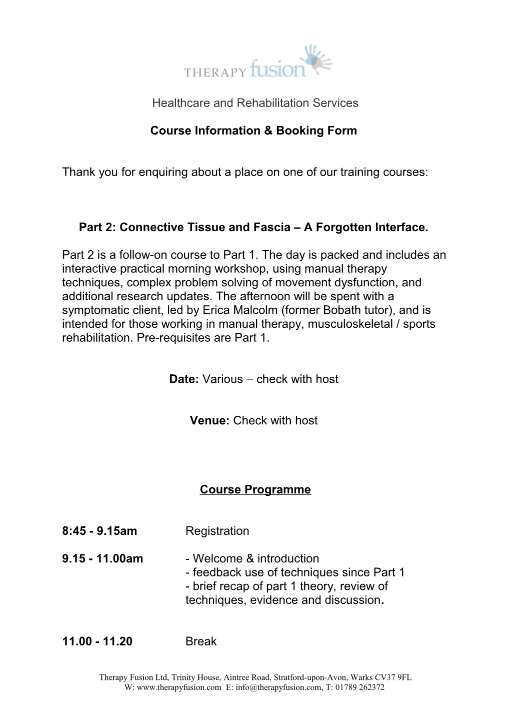Course Information & Booking Form