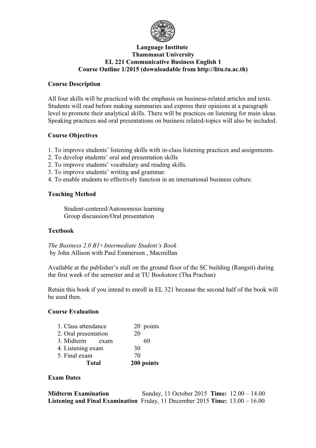 Course Outline 1/2015 (Downloadable From