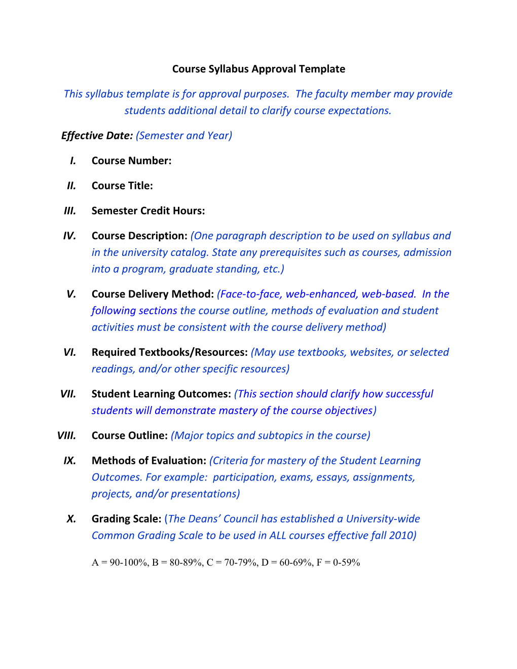 Course Syllabus Approval Template