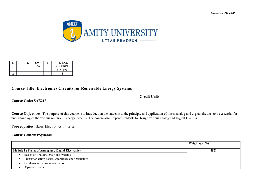 Course Title:Electronics Circuits for Renewable Energy Systems