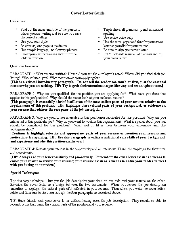 Cover Letter Worksheet and Guide
