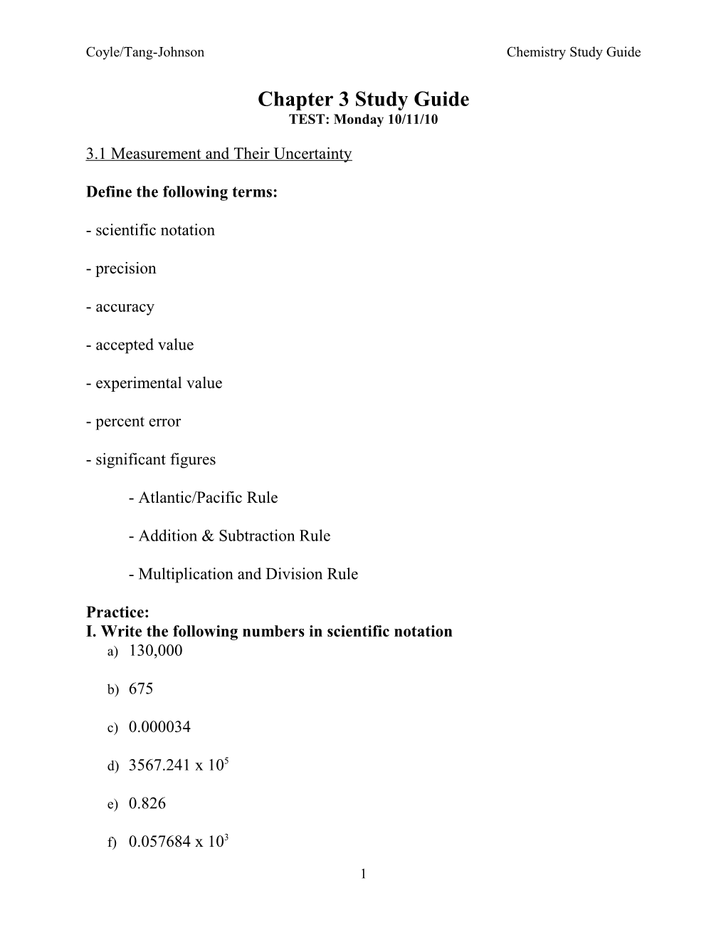 Coyle/Tang-Johnsonchemistry Study Guide