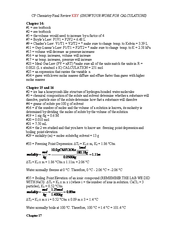 CP Chemistry Final Review KEY