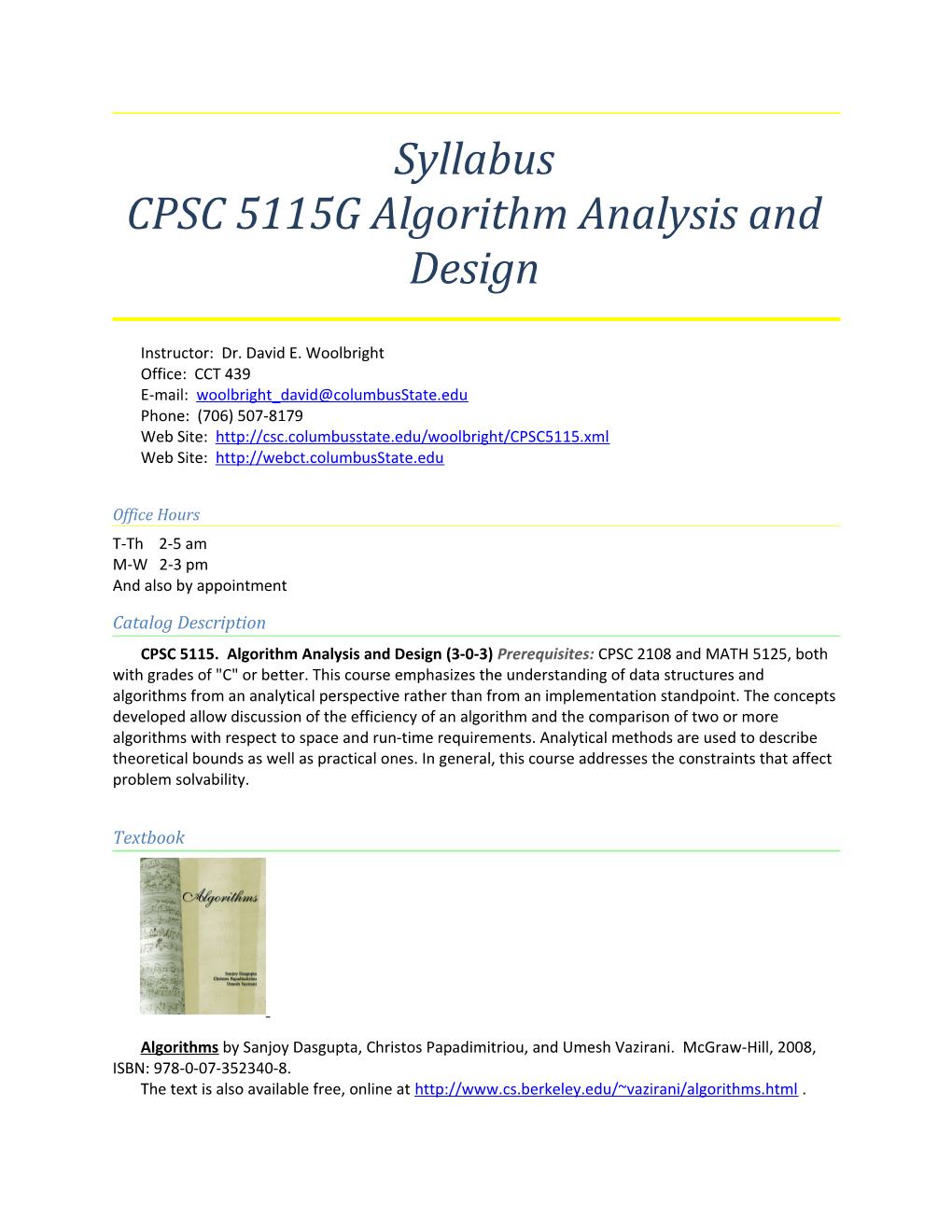 CPSC 5115G Algorithm Analysis and Design