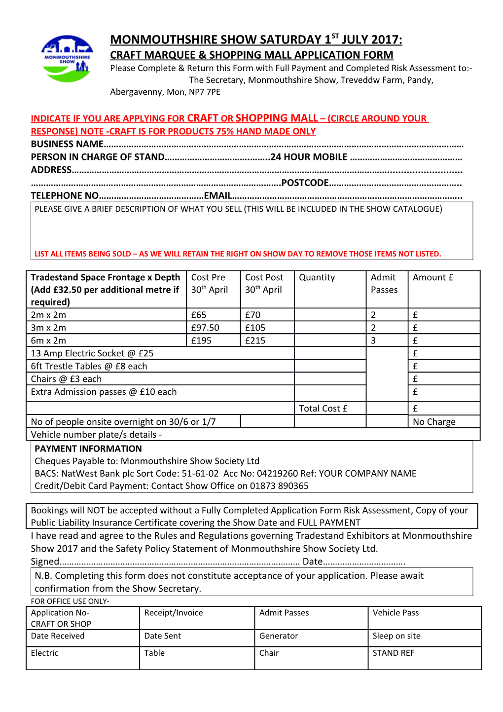 Craft Marquee & Shopping Mall Application Form