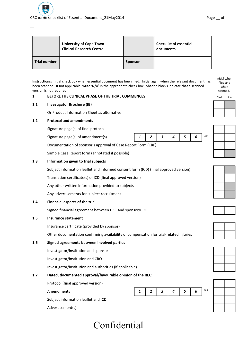 CRC Form:Checklist of Essential Document 21May2014page __ of __