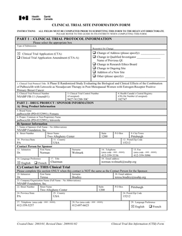 Created Date: 2003/01, Revised Date: 2009/01/02Clinical Trial Site Information (CTSI) Form