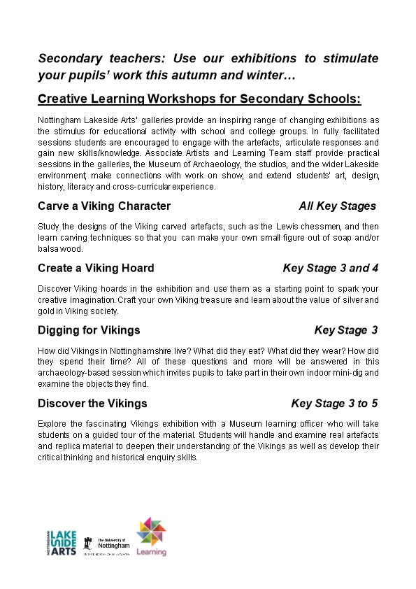 Creative Learning Workshops for Secondary Schools