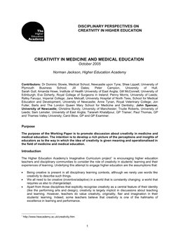 Creativity in Medicine and Medical Education