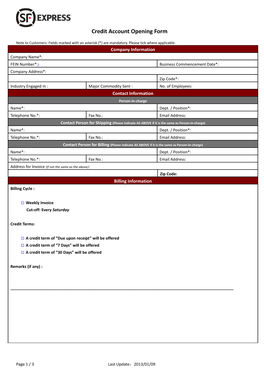 Credit Account Opening Form