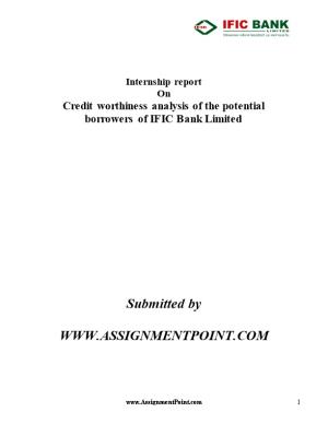 Credit Worthiness Analysis of the Potential Borrowers of IFIC Bank Limited