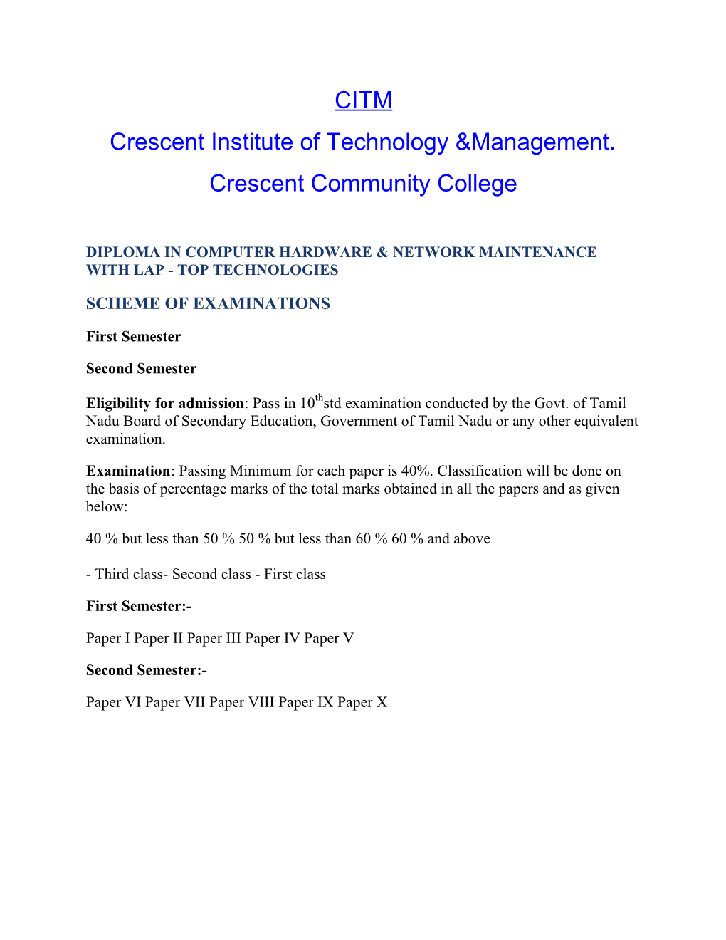 Crescent Institute of Technology &Management