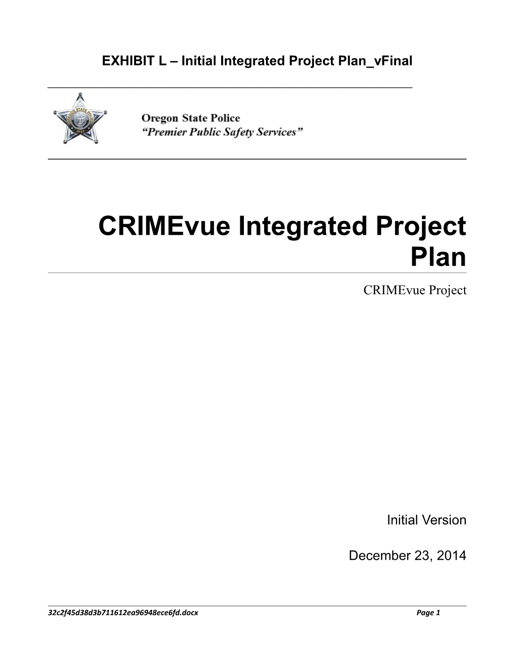 Crimevue Integrated Project Plan