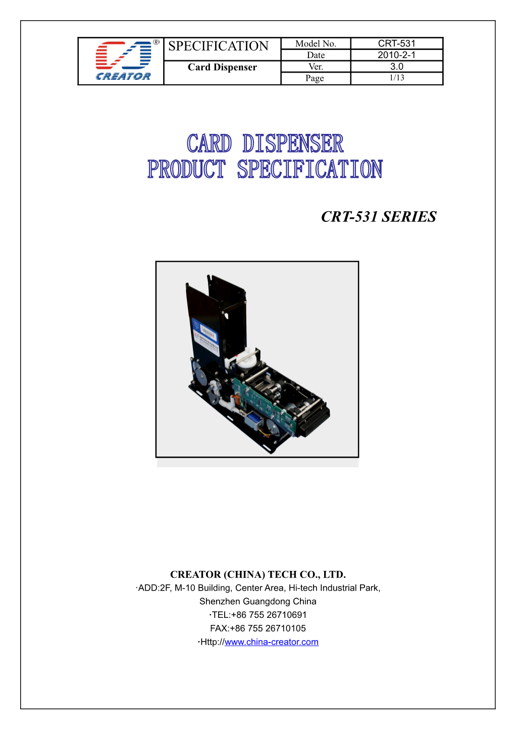 Crt-500 Card Dispenser