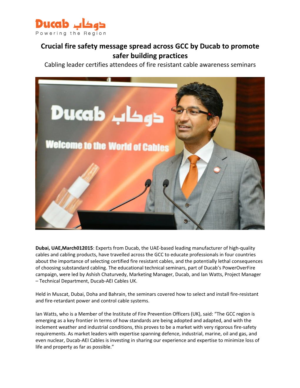 Crucial Fire Safety Message Spread Across GCC by Ducab to Promote Safer Building Practices