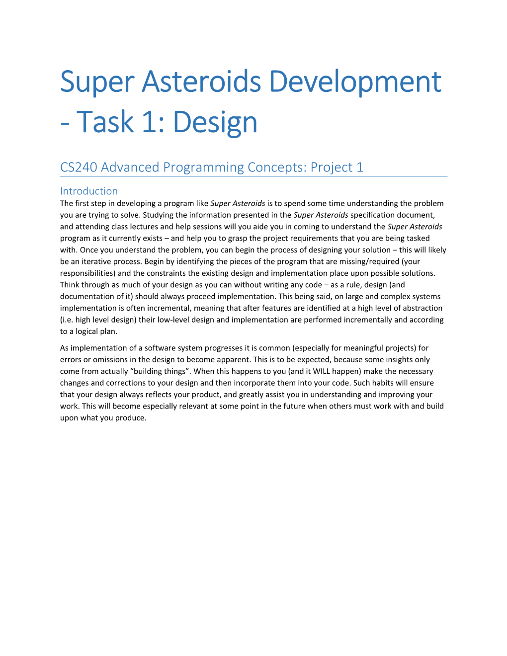 CS240 Advanced Programming Concepts: Project 1