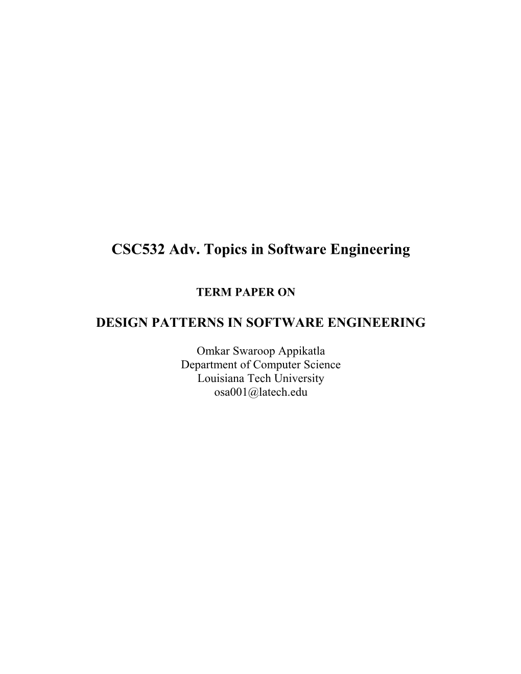 CSC532 Adv. Topics in Software Engineering