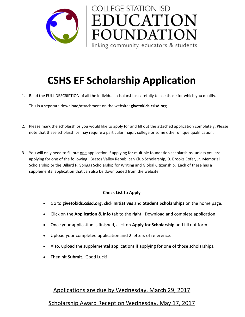 CSHS EF Scholarship Application
