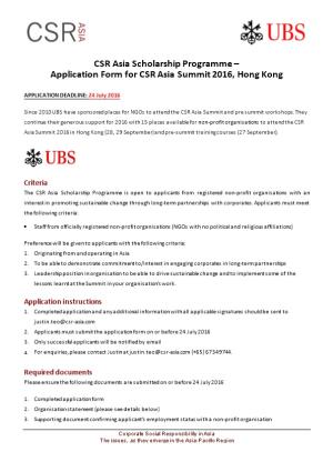 CSR Asia Scholarship Programme