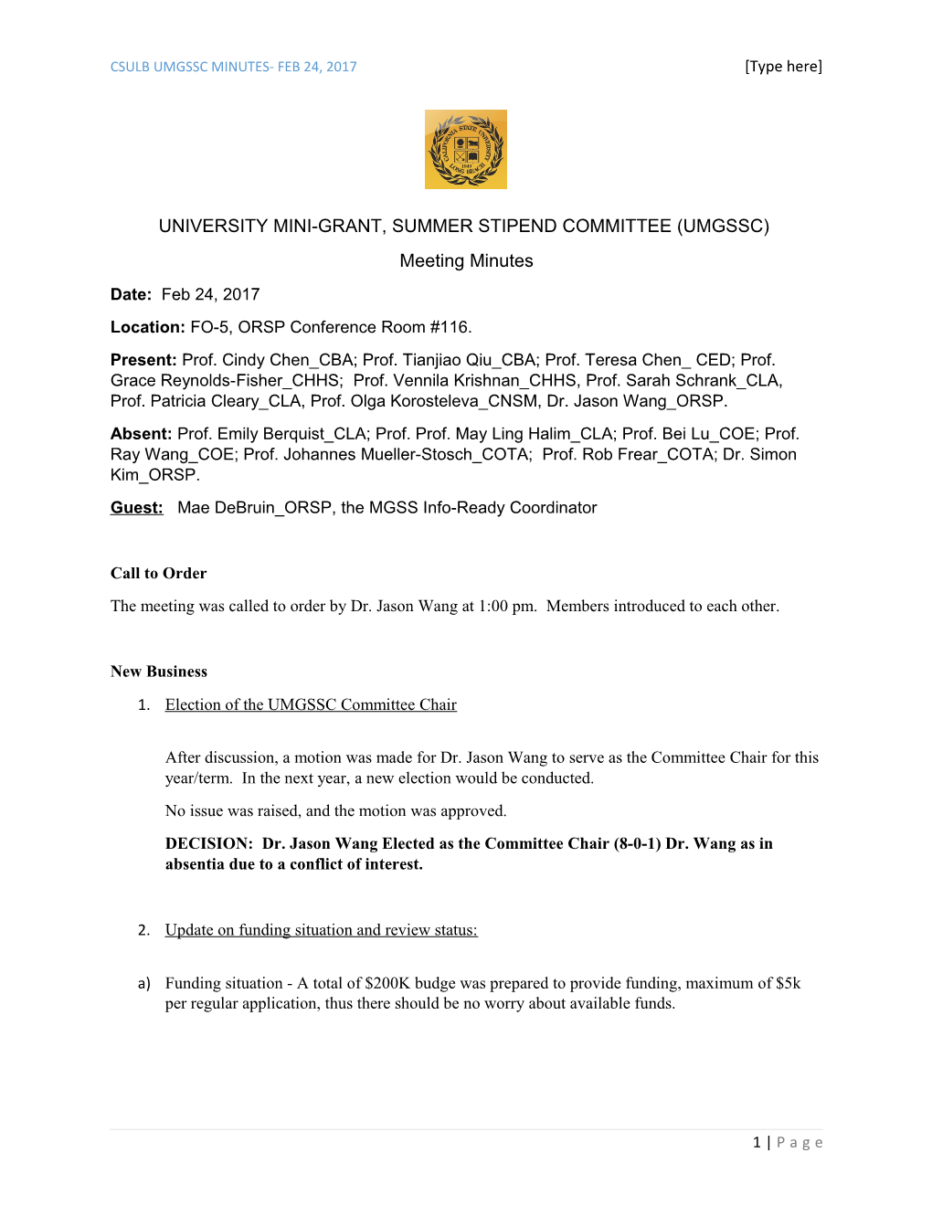 CSULB UMGSSC Minutes- Feb 24, 2017